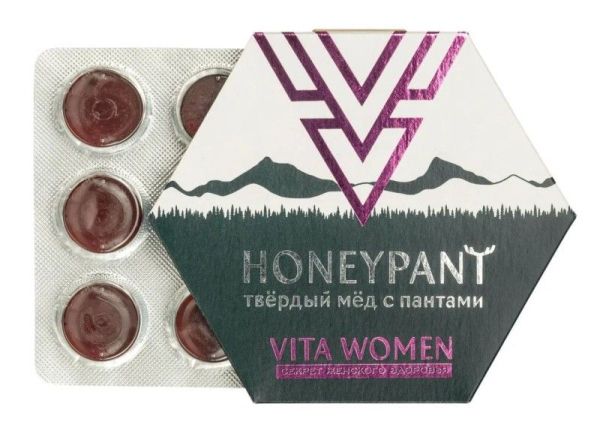 Изображение товара Твердый мед HoneyPant с Пантогематогеном Vita Woman 36г Твердый мед HoneyPant с Пантогематогеном Vita Woman 36г фотография